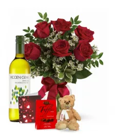 6 Red Roses and White Wine Combo